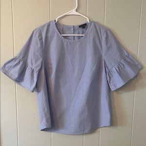 J. Crew Light Blue Blouse with Ruffle Sleeves and Button Back EUC